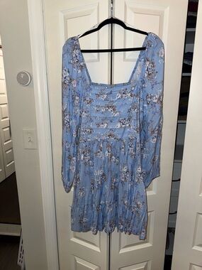 ARULA Blue Floral Square-Neck Mini Dress